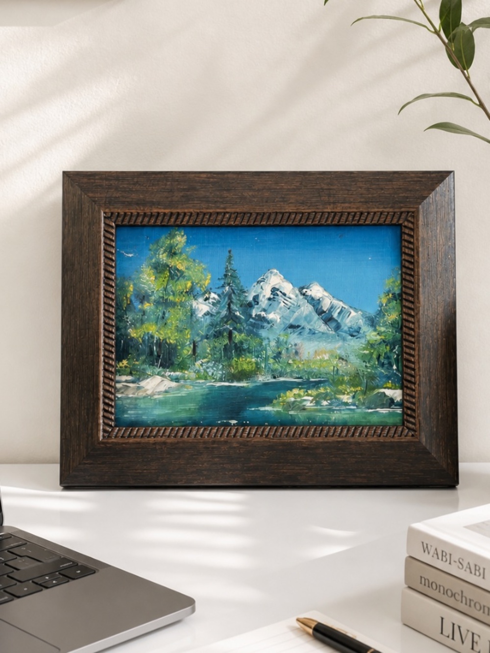 Oil on Canvas Painting  Lake & Mountain Landscape Framed